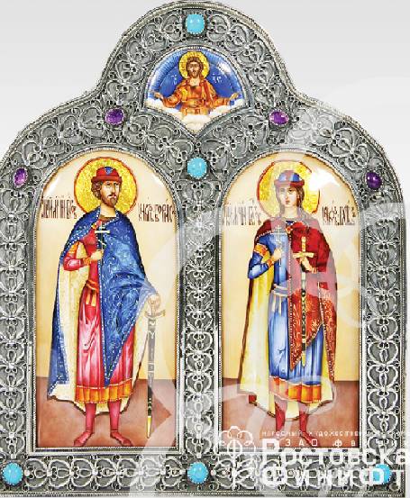 Серебряная икона (тройная)Святые Благоверные Князья-Страстотерпцы Борис и Глеб