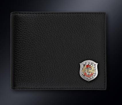 Черное кожаное портмоне с серебряной эмблемой ОСН Витязь