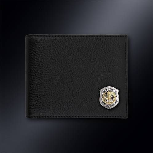 Черное кожаное портмоне с серебряной эмблемой ВДВ РФ