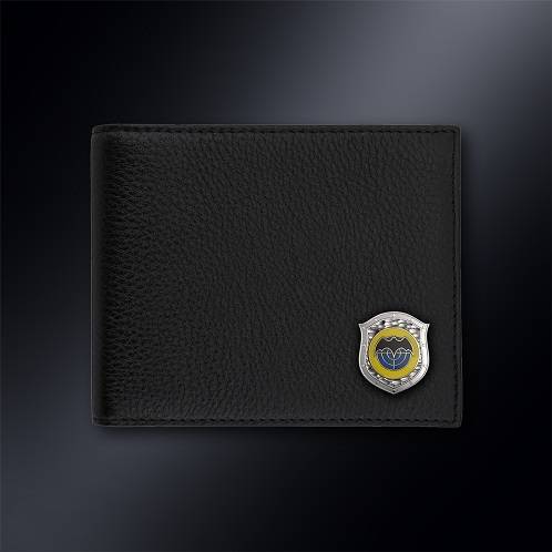 Черное кожаное мужское портмоне с серебряной эмблемой СН ГРУ РФ