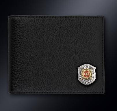 Черное кожаное портмоне с серебряной эмблемой МВД РФ