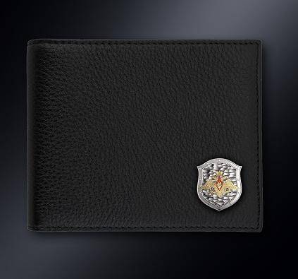Черное кожаное портмоне с серебряной эмблемой МО РФ