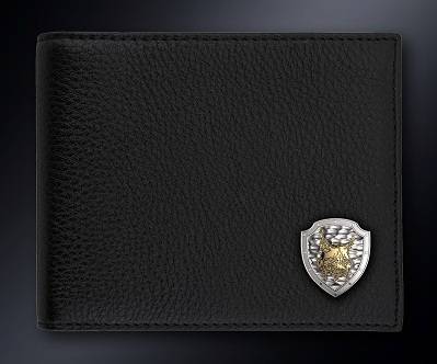Черное кожаное портмоне с серебряной эмблемой Собр Рысь