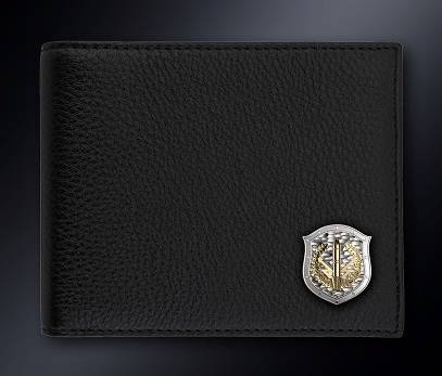 Черное кожаное портмоне с серебряной эмблемой РВСН РФ