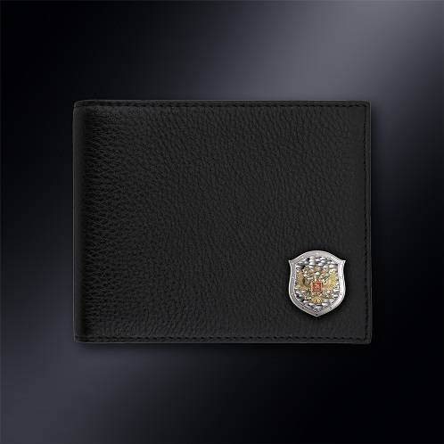 Черное кожаное портмоне с эмблемой Герб РФ сталь