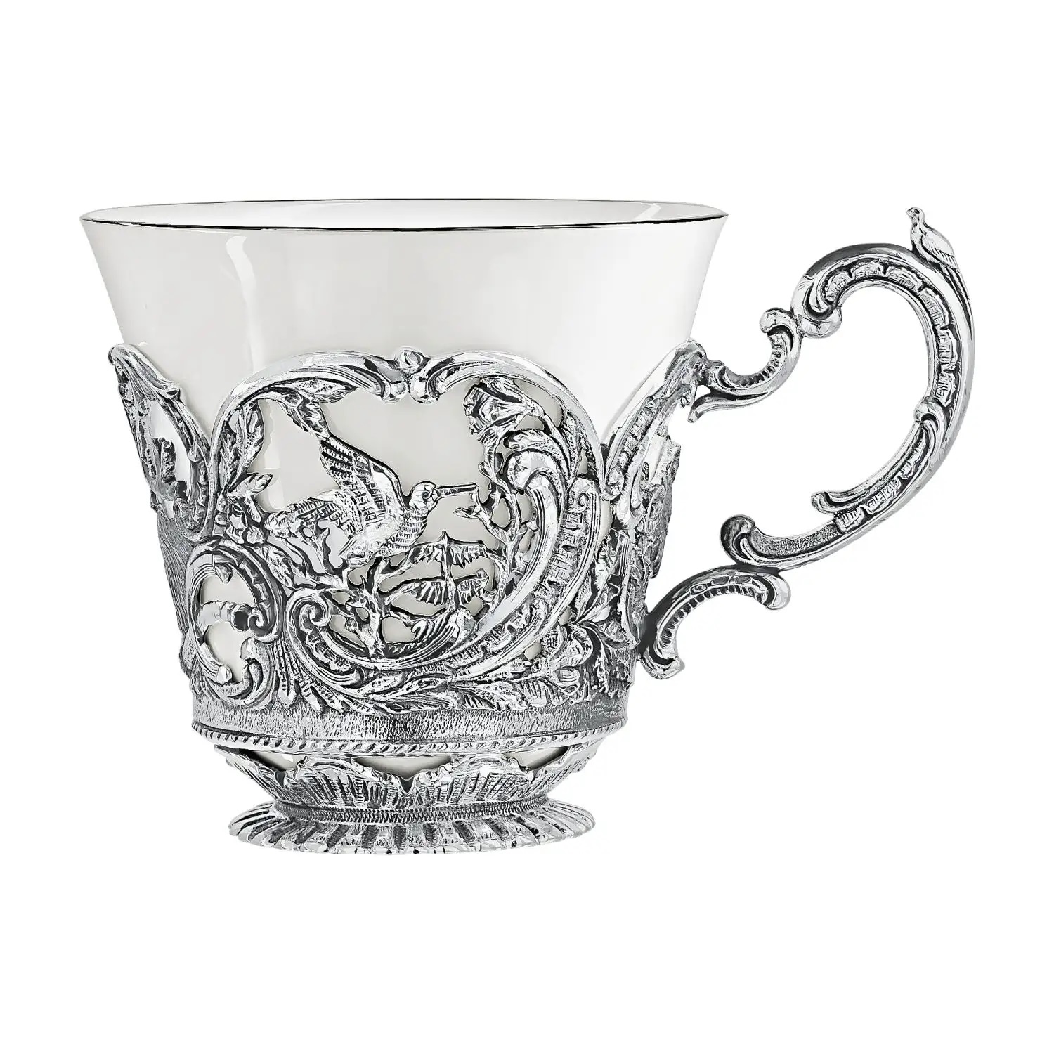 Серебряная чайная чашка Королевская охота c чернениемФото 14349-01.jpg