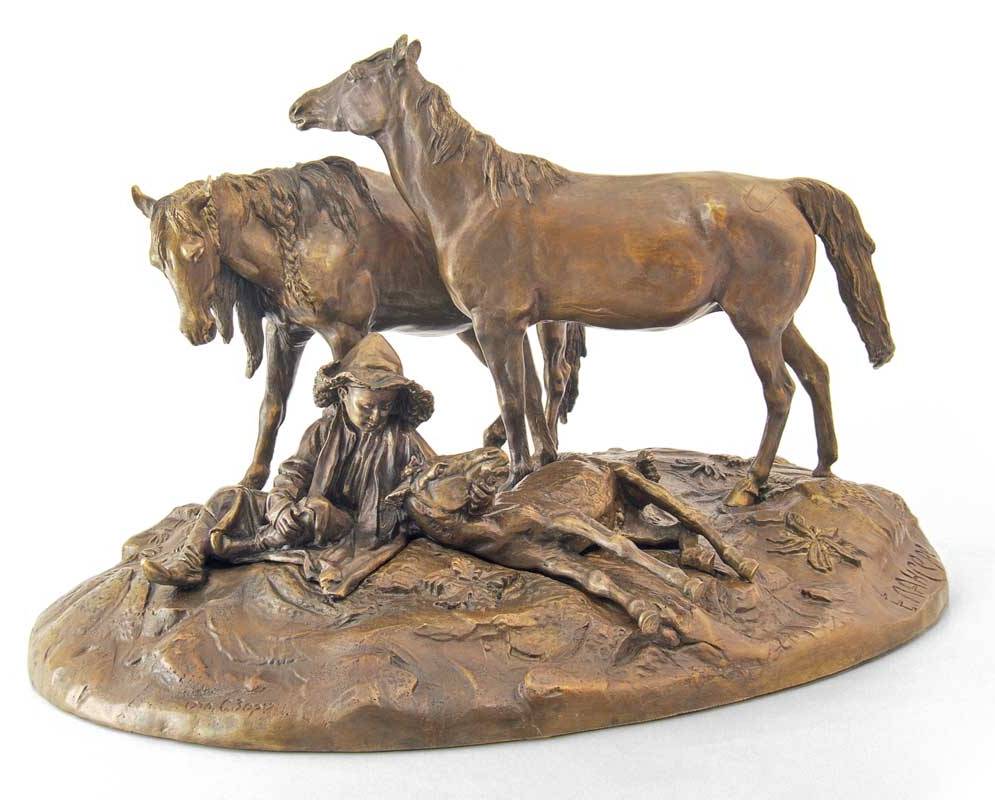 Бронзовая скульптурная композиция Две лошади на отдыхеФото 15339-02.jpg