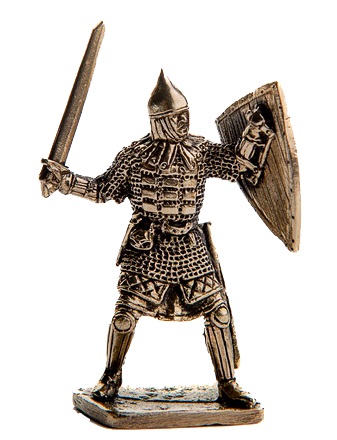 Бронзовая статуэтка Дружинник с мечом и треугольным щитом (серия Русичи)