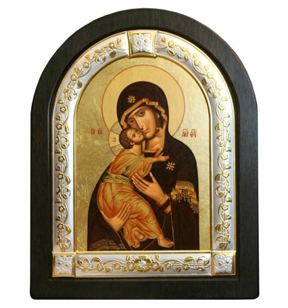 Посеребренная икона Божья Мать Владимирская средняя