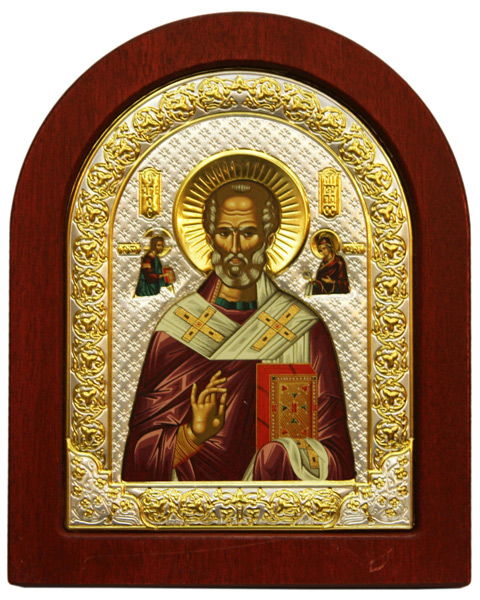 Посеребренная икона Святой Николай большая
