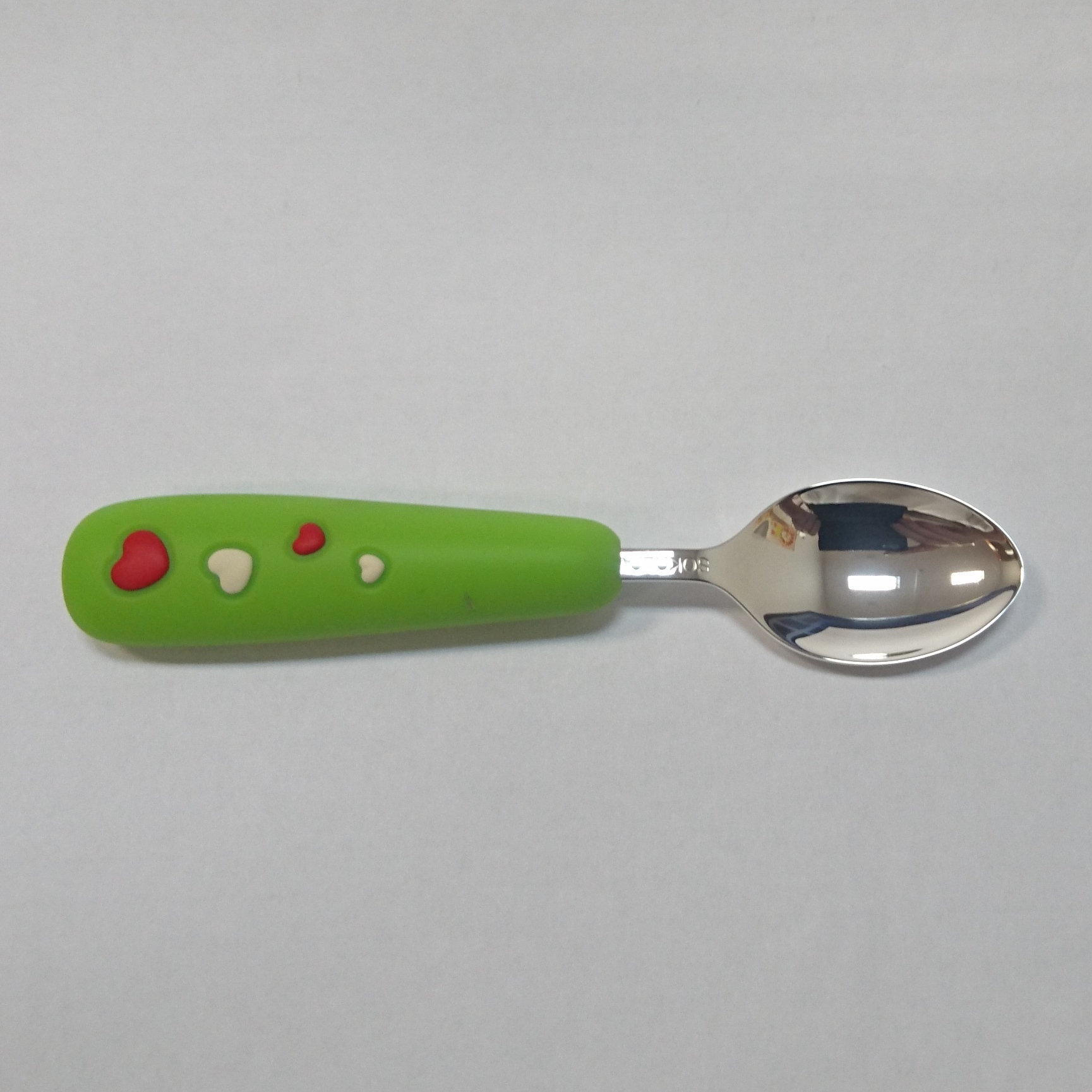 Серебряная детская ложка Сердечки (ручка силикон)