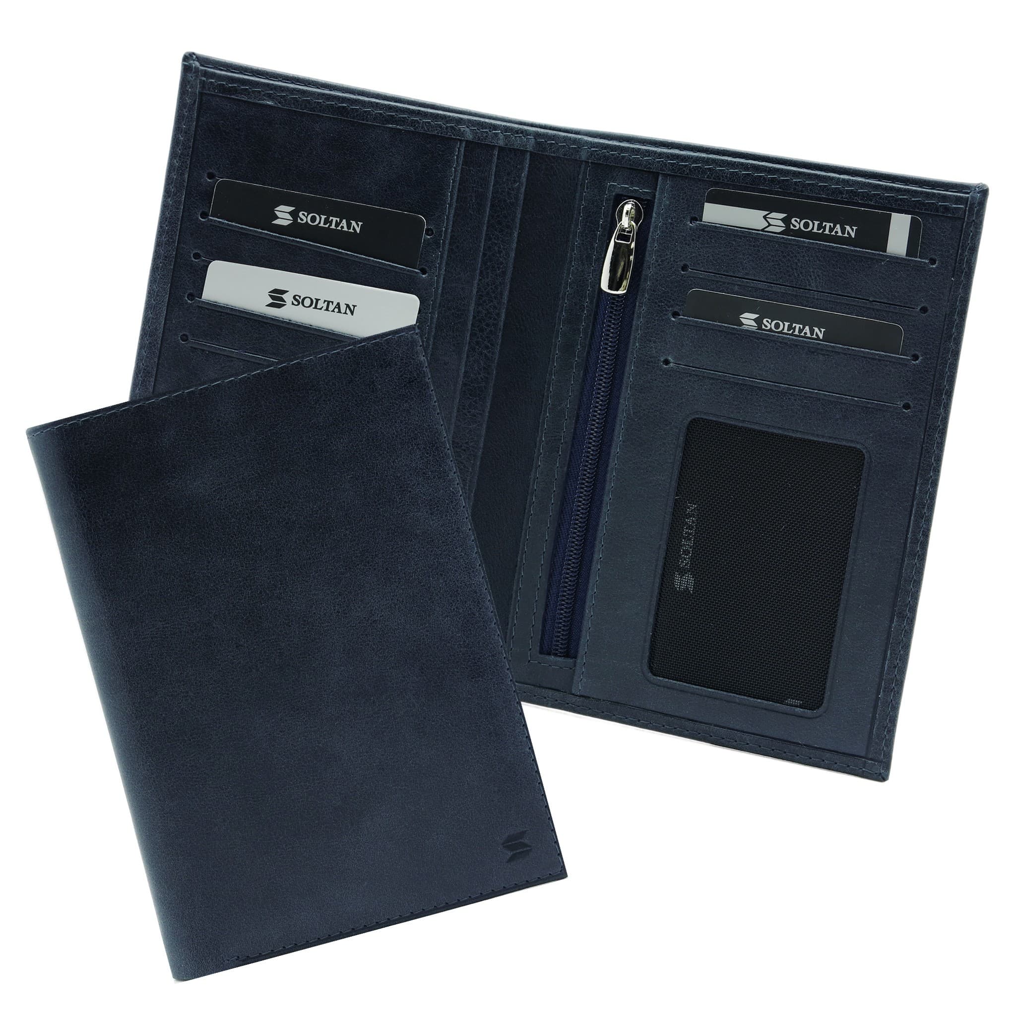 Синее кожаное портмоне с отделением для паспорта и автодокументов SOLTAN 241 11 17