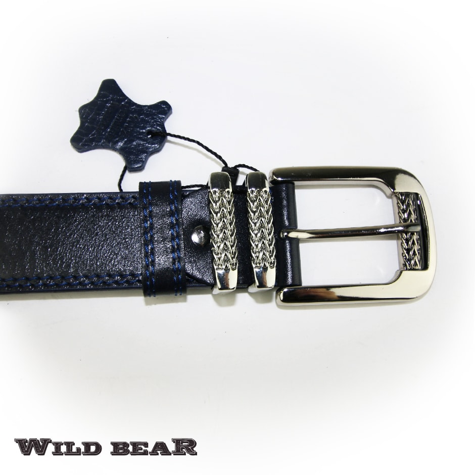 Синий кожаный ремень WILD BEAR Фото 20737-07.jpg