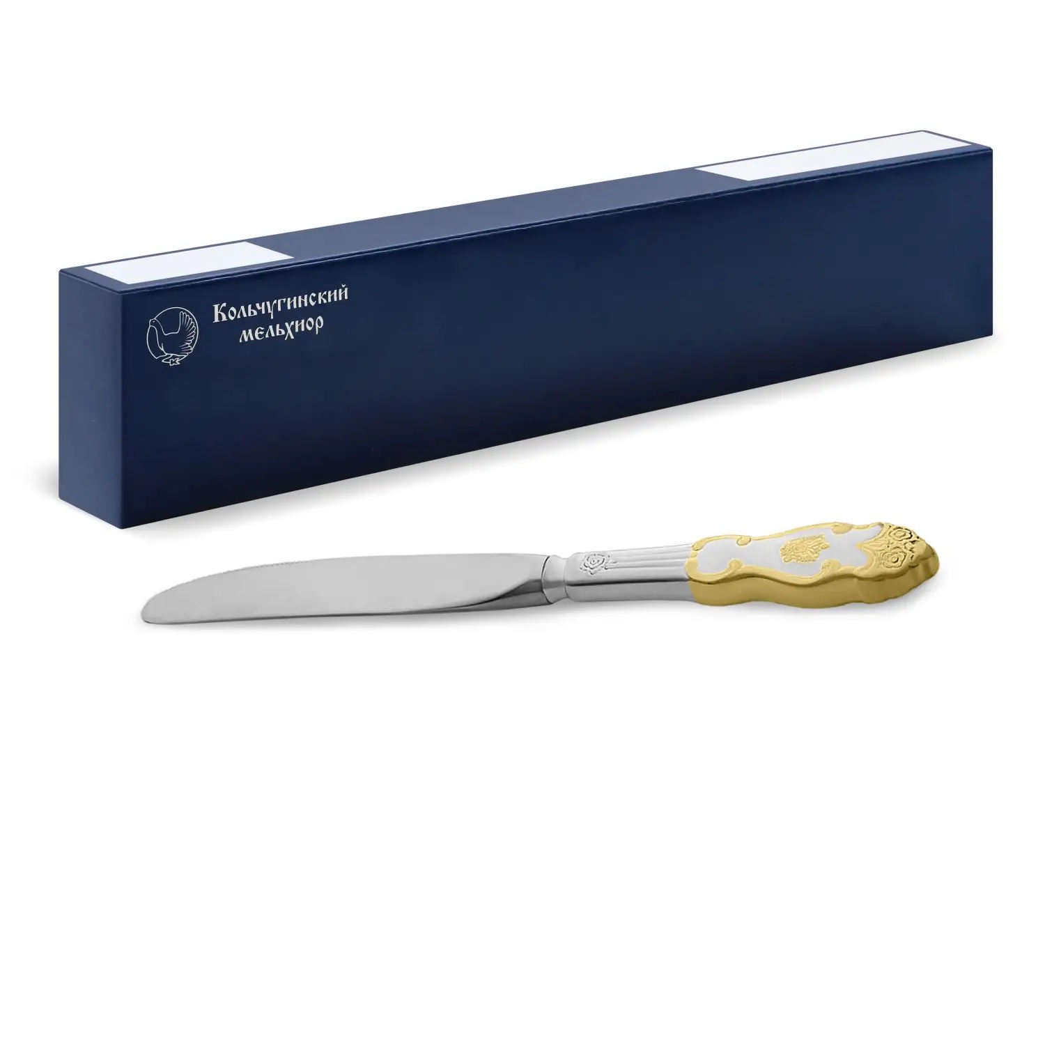 Посеребренный десертный нож Герб с позолотойФото 25770-01.jpg