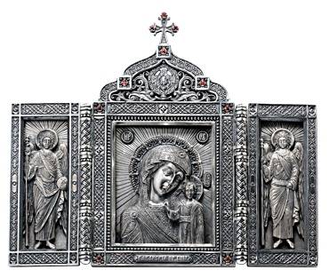 Серебряная икона-складень Казанская Божья матерь