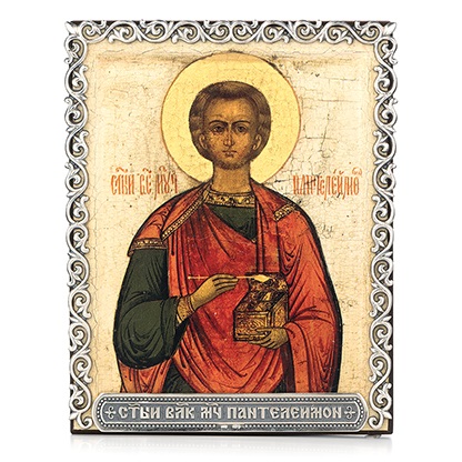 Икона Святой Пантелеимон в серебряном багетеФото 27266-01.jpg