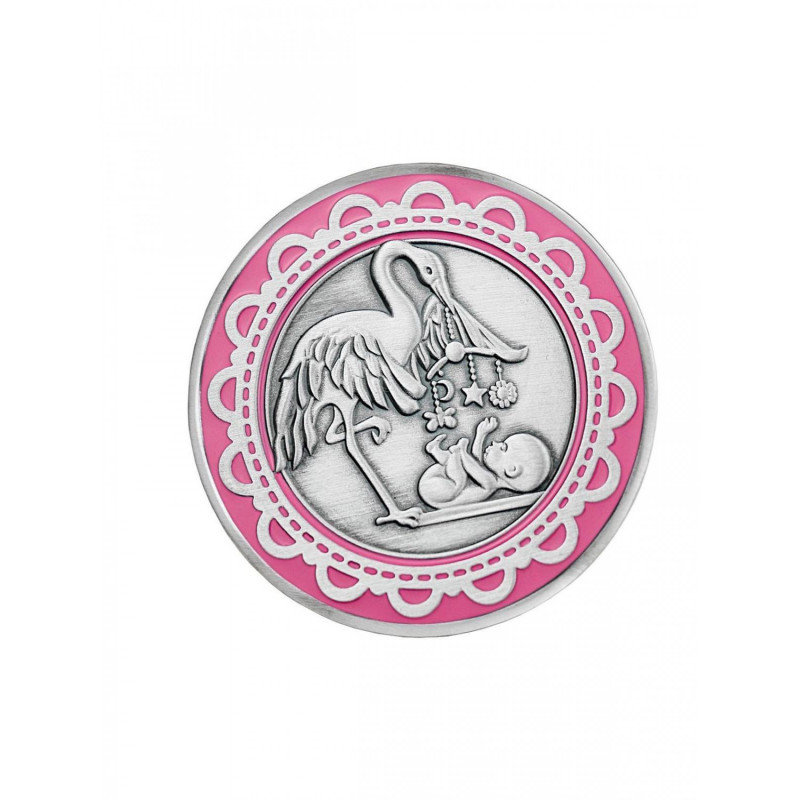 Серебряная медаль С рождением с розовой эмальюФото 27736-02.jpg