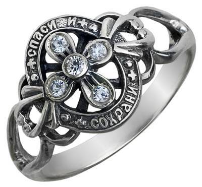 Серебряное женское кольцо Спаси и сохрани