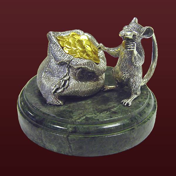 Серебряная скульптура Крыса с мешком(снято с производства)