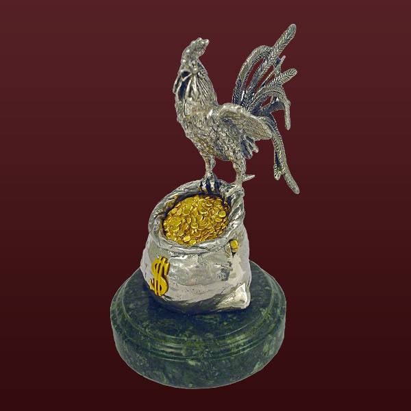 Серебряная скульптура Петух с мешком (доллар)(снято с производства)