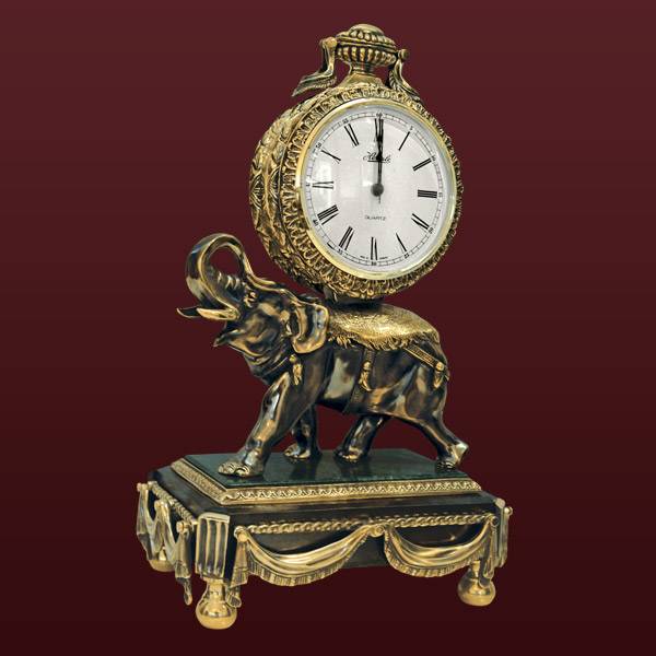 Бронзовые настольные часы Слон со шкатулкой