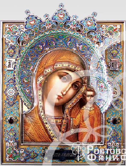 Серебряная икона Богоматерь Казанская с нимбом