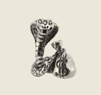 Серебряная статуэтка Змея с мешком денег(снято с производства)