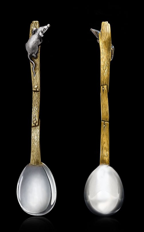Серебряная чайная ложка Мышка-норушка с золочениемФото 10725-02.jpg