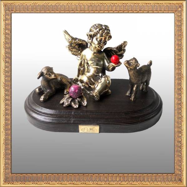 Бронзовая статуэтка Ангел с овечкой и козленком (Подарок на Год Козы)Фото 12475-03.jpg