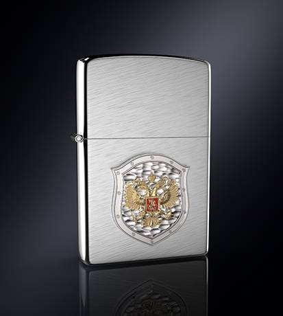 Зажигалка с серебряной эмблемой Герб РФ