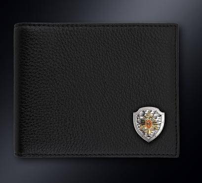 Черное кожаное портмоне с серебряной эмблемой МЧС РФ (снято с производства)