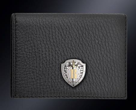 Кожаная визитница с эмблемой ГСН Вымпел сталь