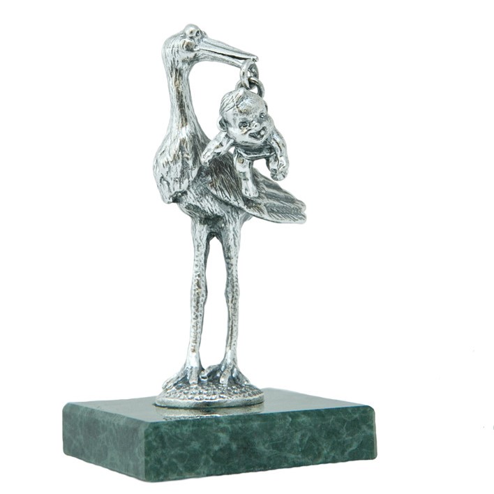 Серебряная статуэтка Аист с ребенком