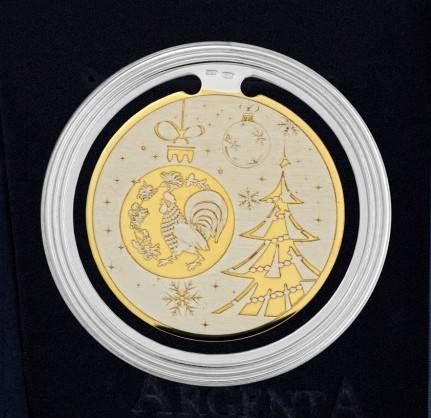 Серебряная закладка для книг Новый Год-Год Петуха с позол.(снято с производства)