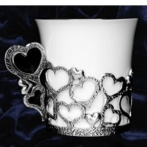 Серебряная кофейная чашка Сердечко с чернением