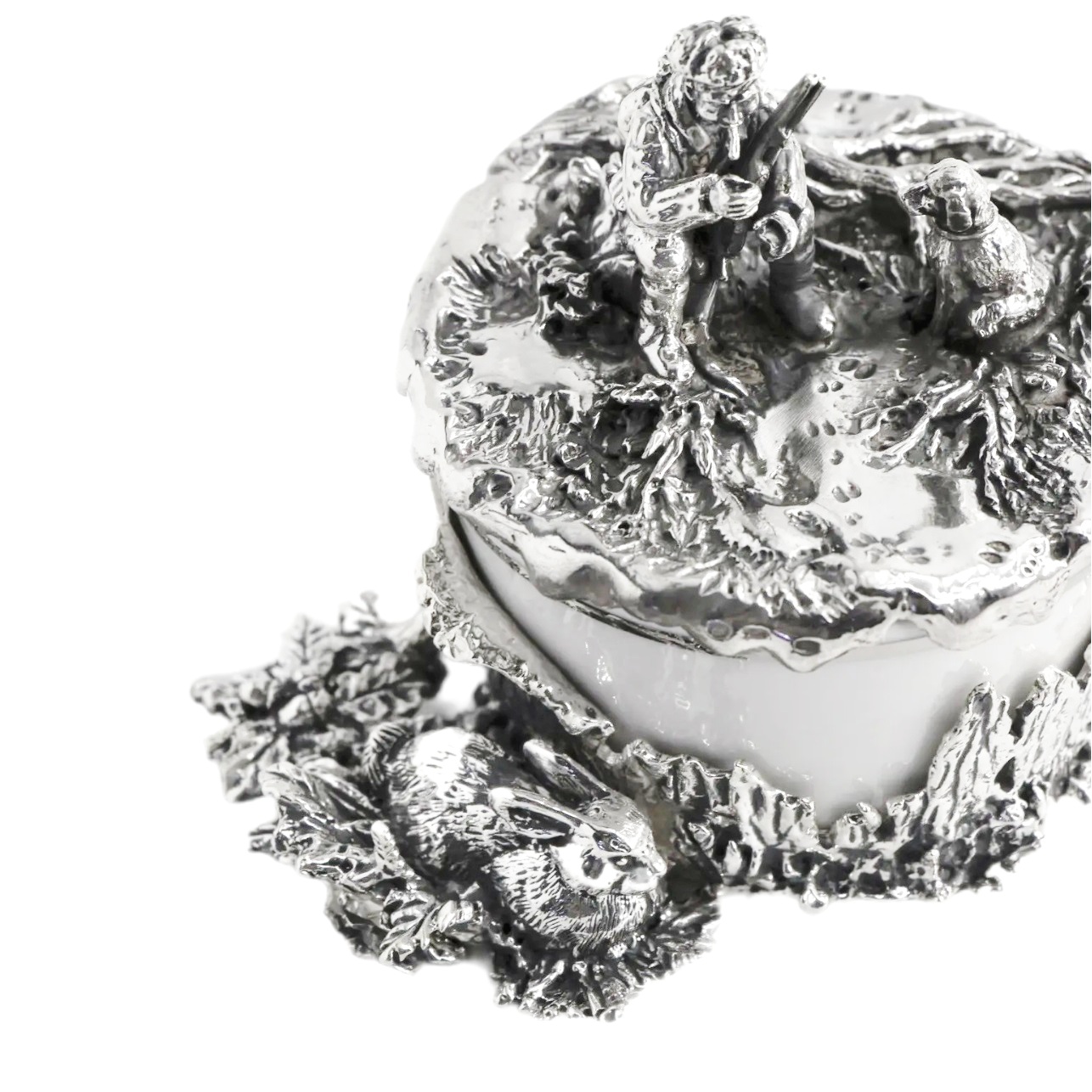 Серебряная солонка Заячья охота с чернениемФото 14801-02.jpg