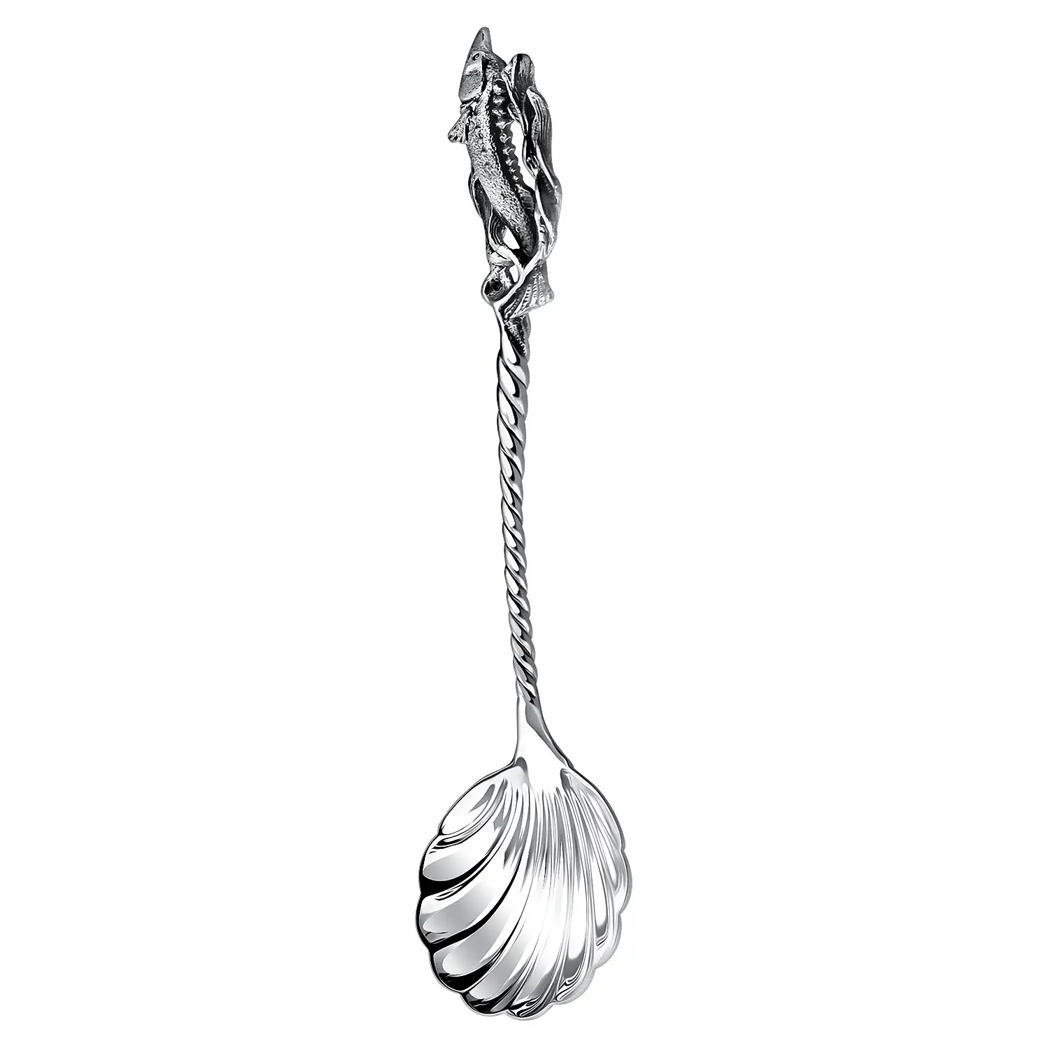 Серебряная ложка для икры Осетр с чернением