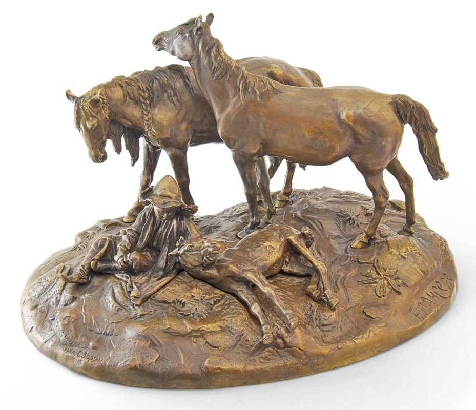 Бронзовая скульптурная композиция Две лошади на отдыхе