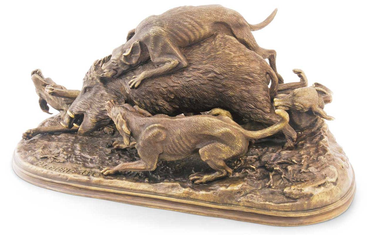 Бронзовая скульптура Кабан, затравленный собаками