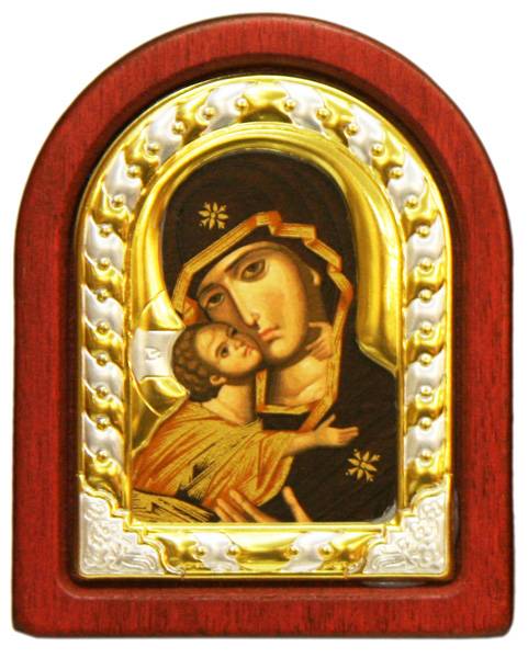 Посеребренная икона Божья Мать Владимирская маленькая