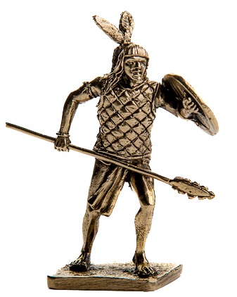 Бронзовая статуэтка Воин с копьем (серия Ацтеки. Покорение Америки)