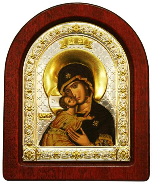 Посеребренная икона Божья Мать Владимирская малая