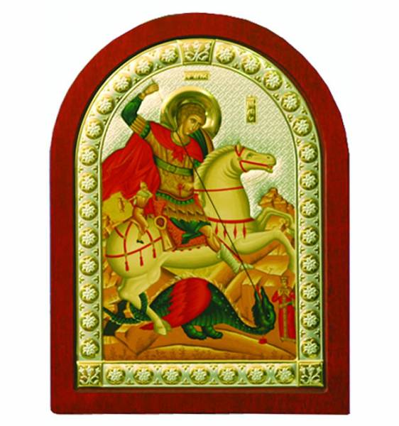 Посеребренная икона Георгий Победоносец самая большая