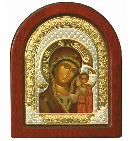 Посеребренная икона Божья Мать Казанская маленькая