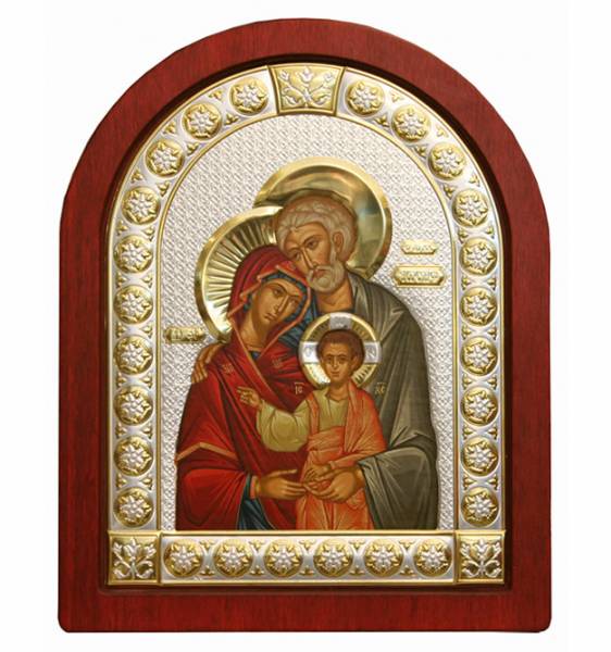 Посеребренная икона Святое семейство маленькая