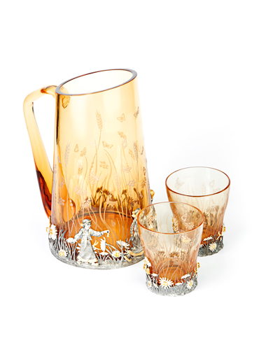Серебряный кувшин со стаканами для воды РомашкаФото 16096-01.jpg