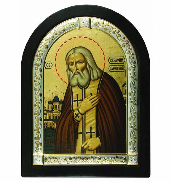 Посеребренная икона Святой Серафим малая