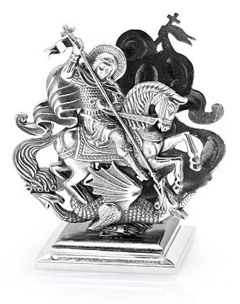 Серебряная подставка для визиток Георгий Победоносец