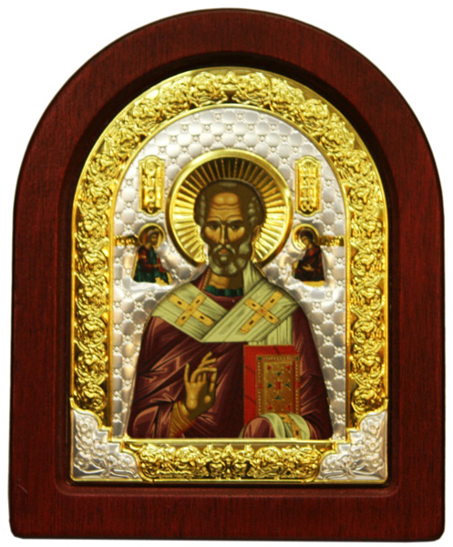 Посеребренная икона Святой Николай малая