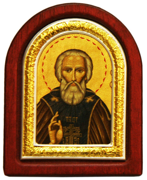 Посеребренная икона Святой преподобный Сергий маленькая